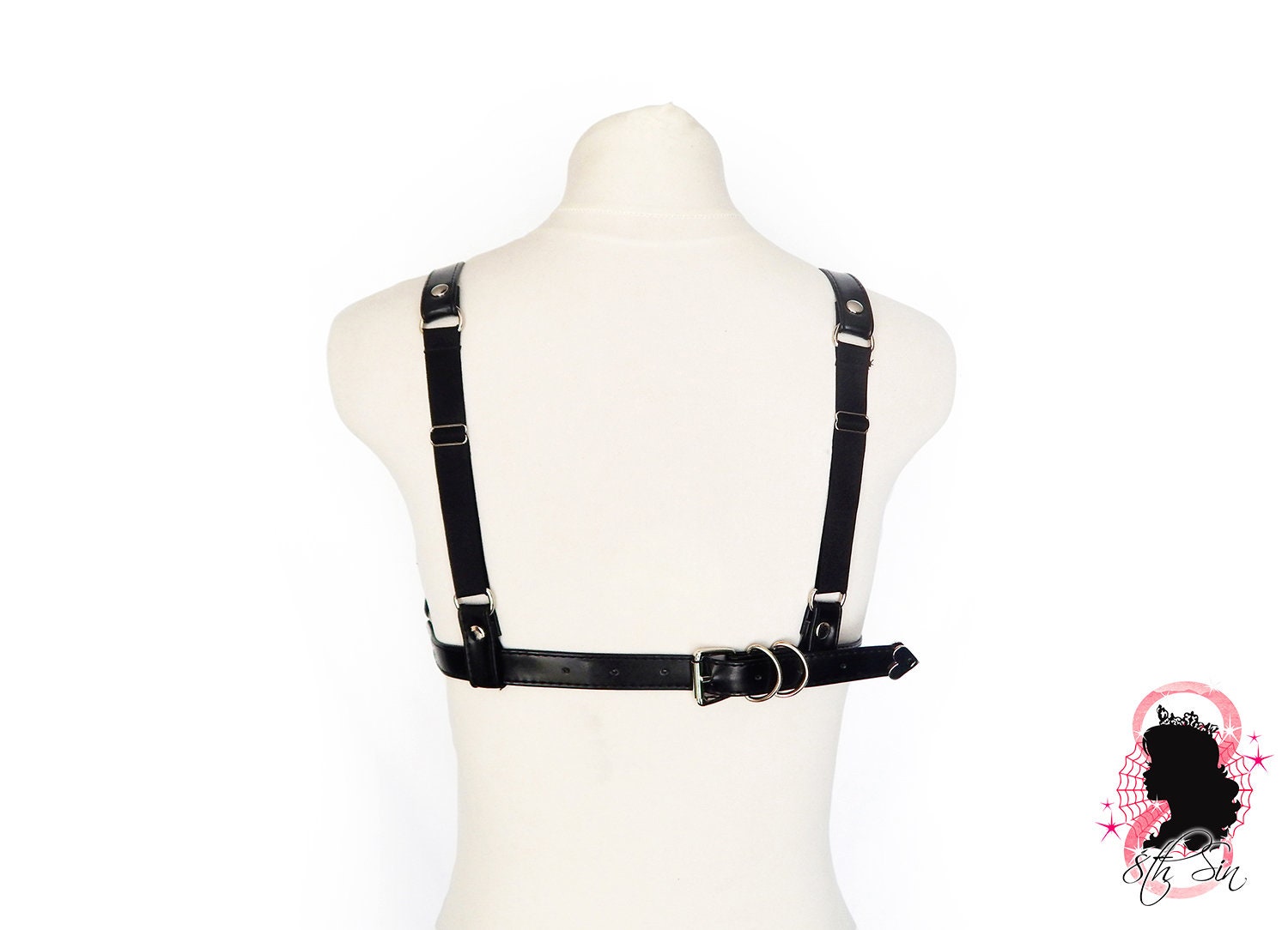 Black Vegan Leather Cage Harness Set - 8th Sin