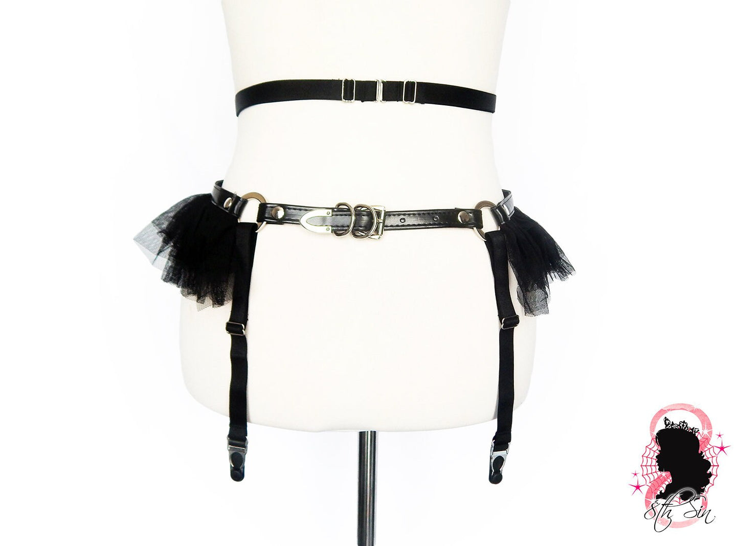 Black Vegan Leather Cage Harness Set - 8th Sin