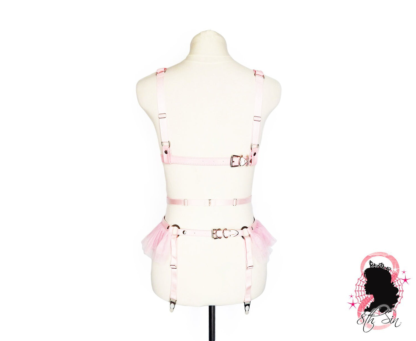 Pink Vegan Leather Cage Harness Set