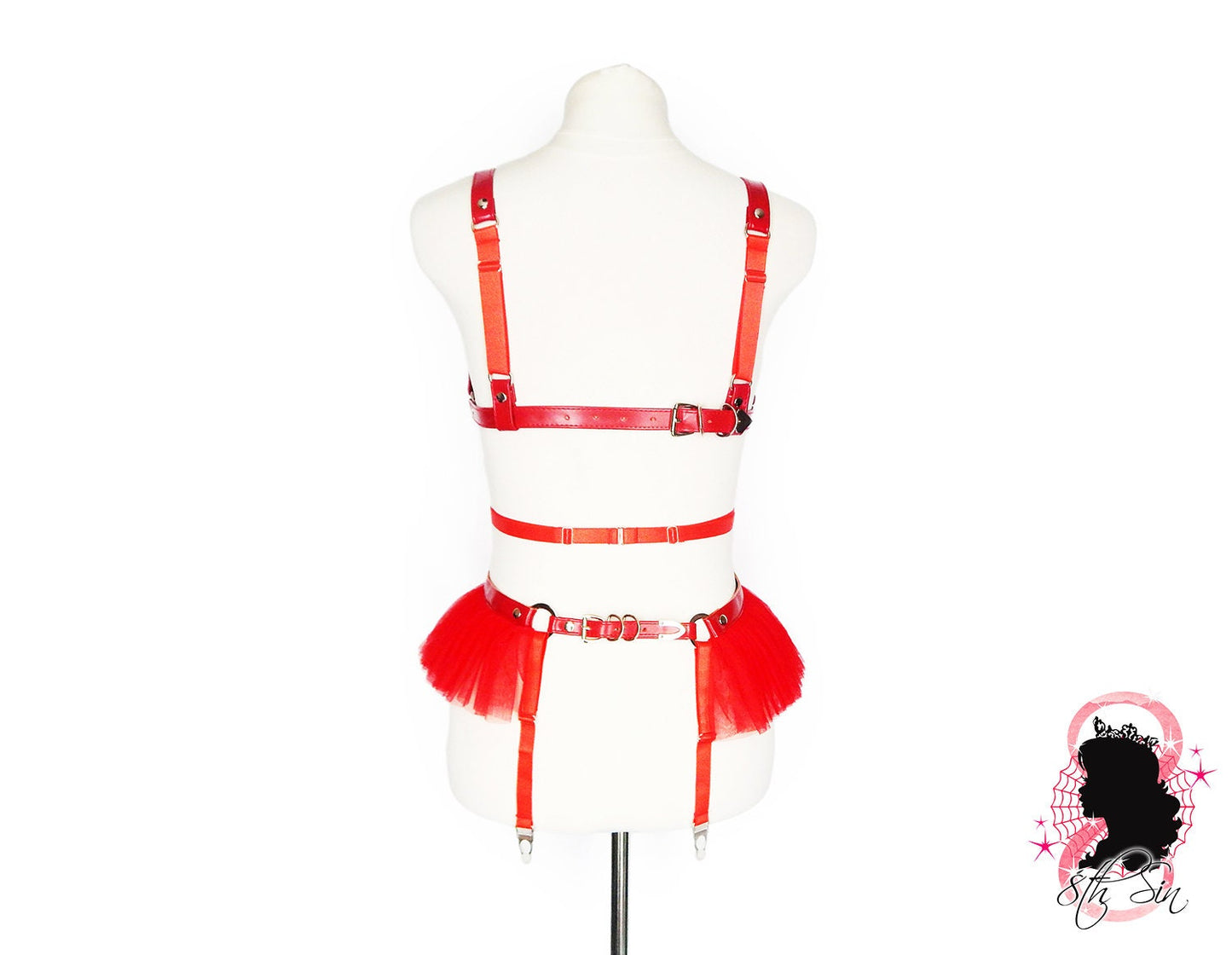 Red Vegan Leather Cage Harness Set