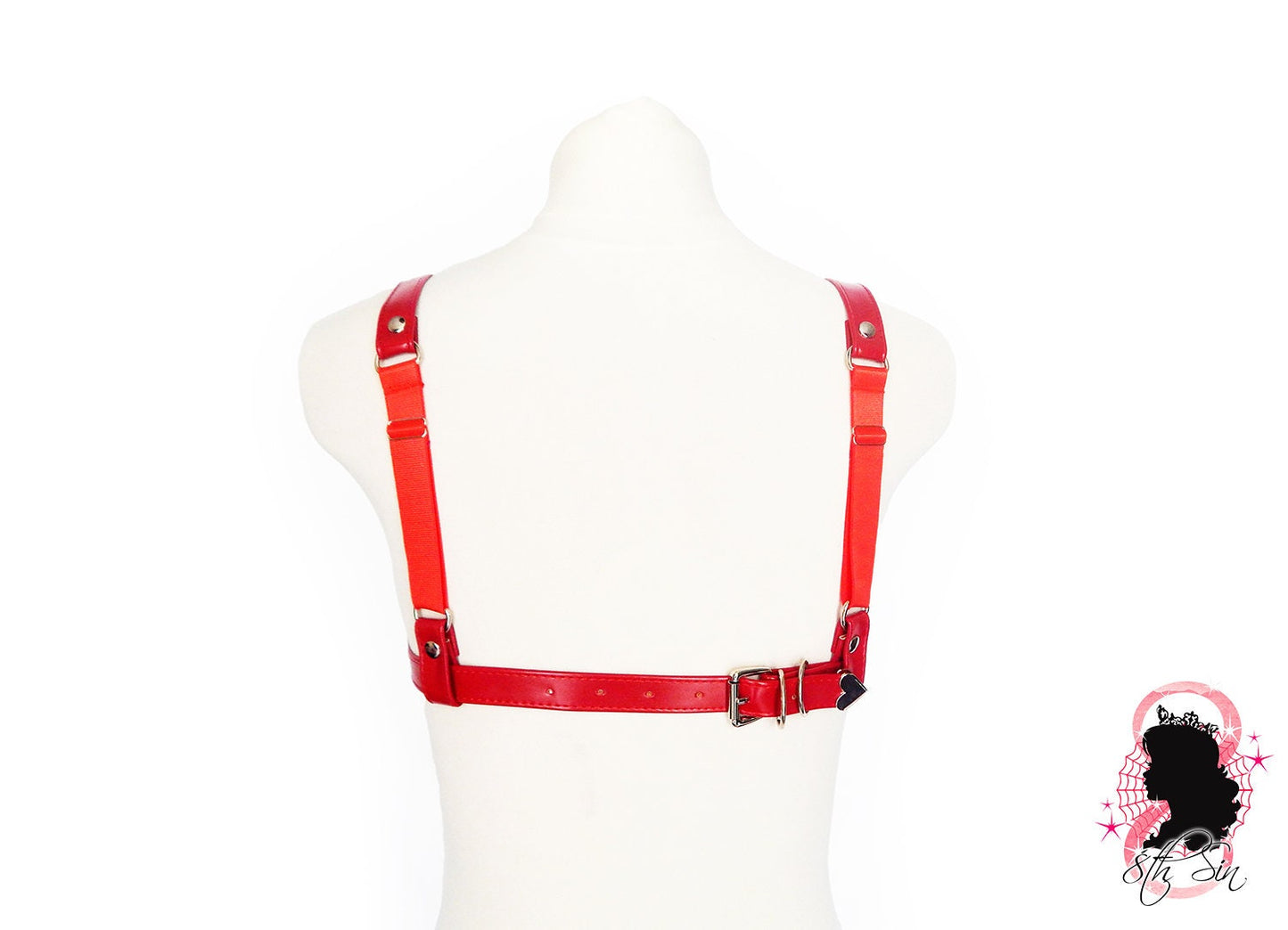 Red Vegan Leather Cage and Corset Harness Set