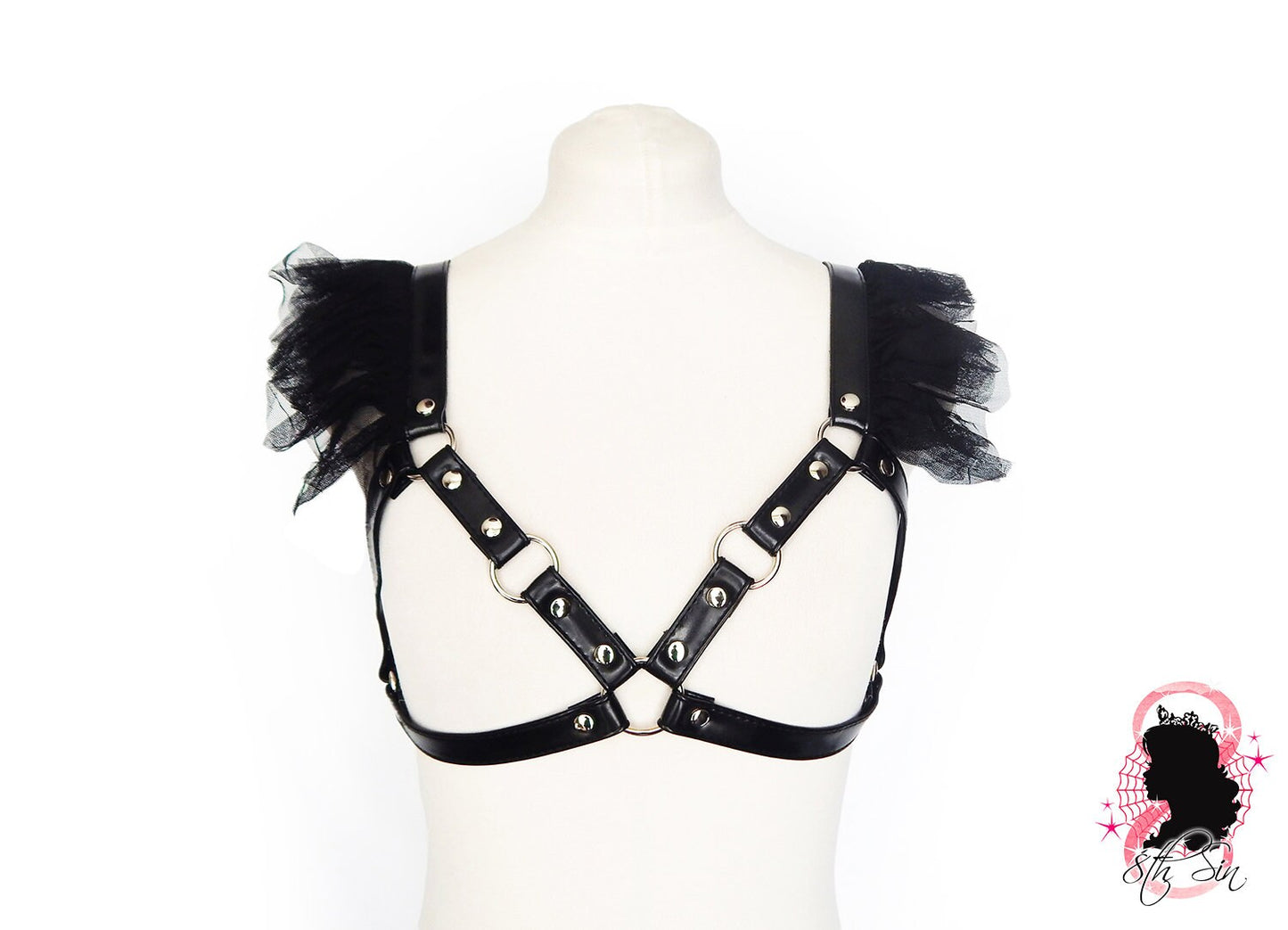 Black Vegan Leather Corset Body Harness Set - 8th Sin