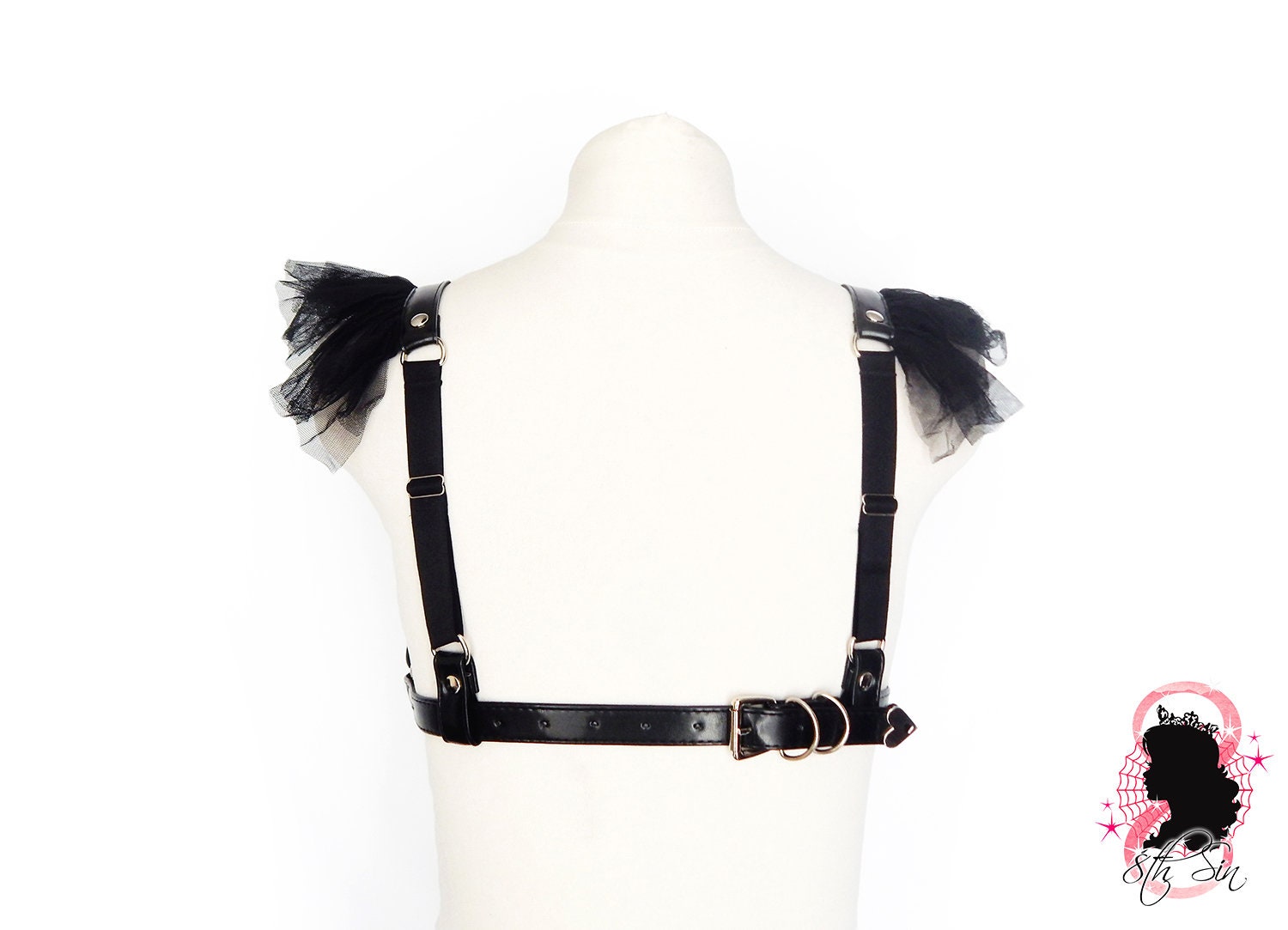 Black Vegan Leather Corset Body Harness Set - 8th Sin