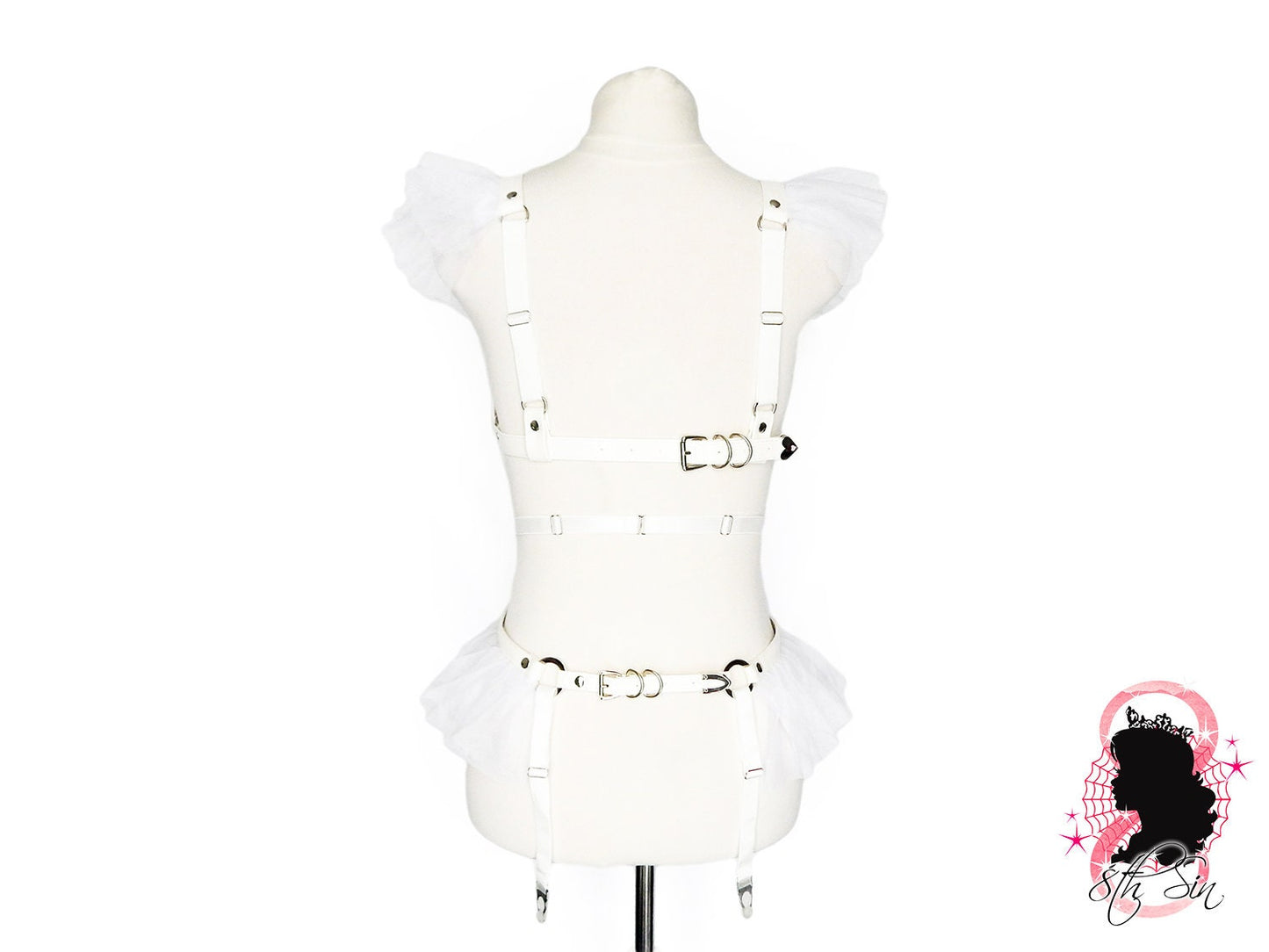 White Vegan Leather Corset Harness Set