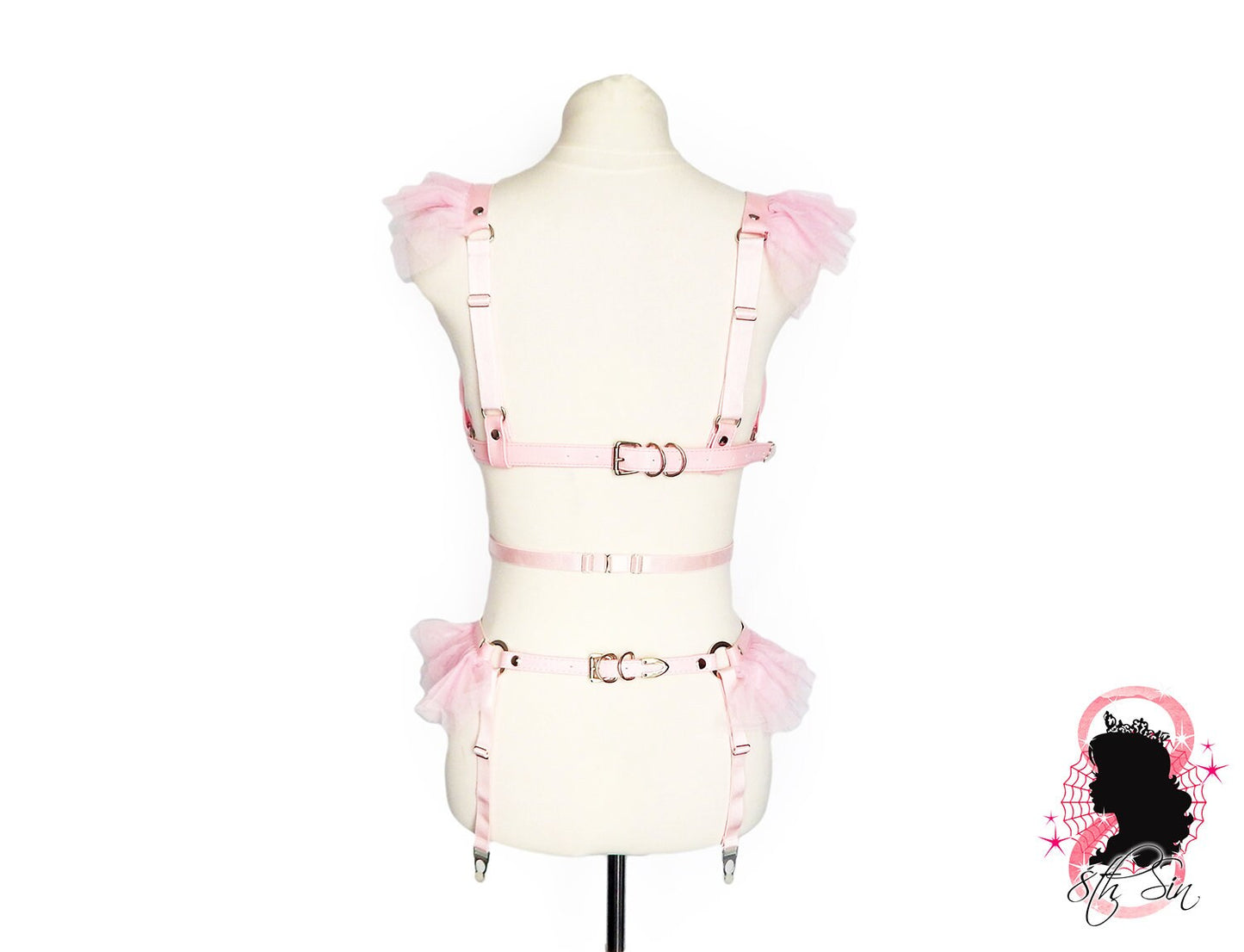Pink Vegan Leather Corset Body Harness Set