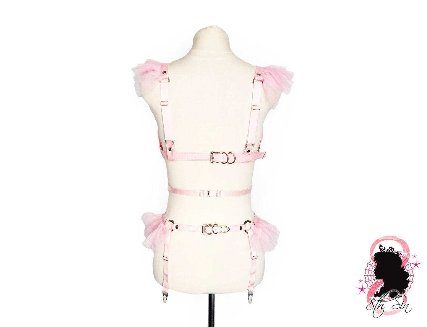 Pink Vegan Leather Corset Body Harness Set - 8th Sin