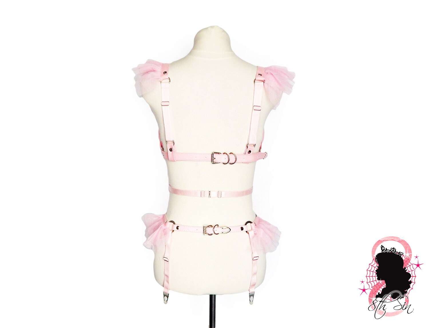 Pink Vegan Leather Corset Body Harness Set - 8th Sin