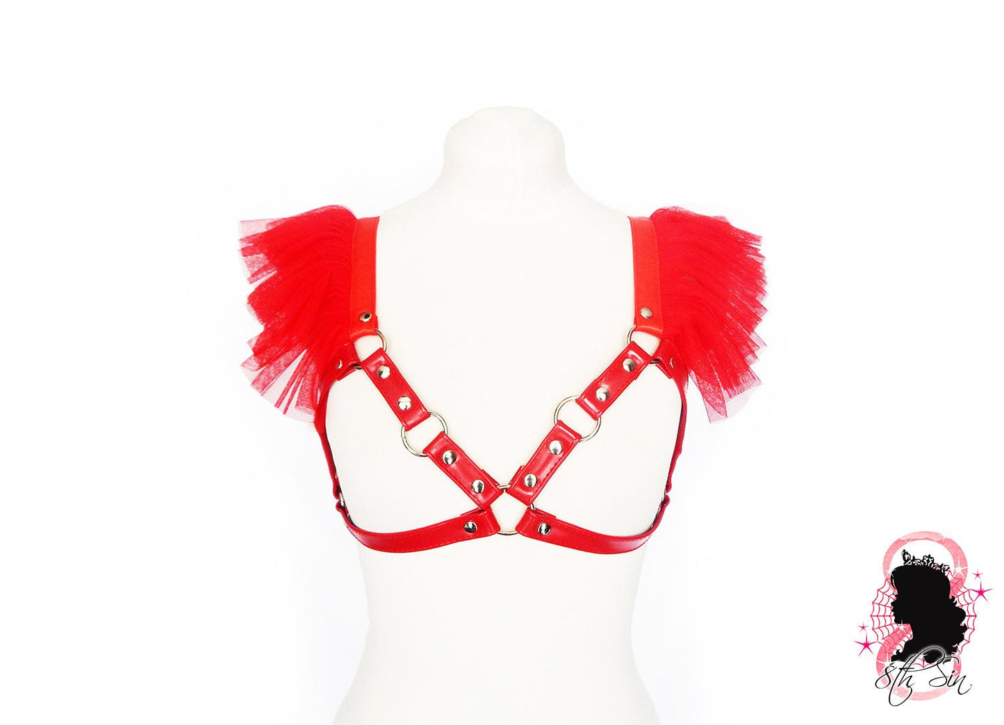 Red Vegan Leather Corset Body Harness Set