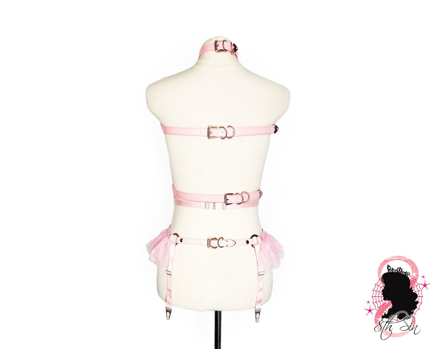 Pink Vegan Leather O Ring and Corset Harness Set