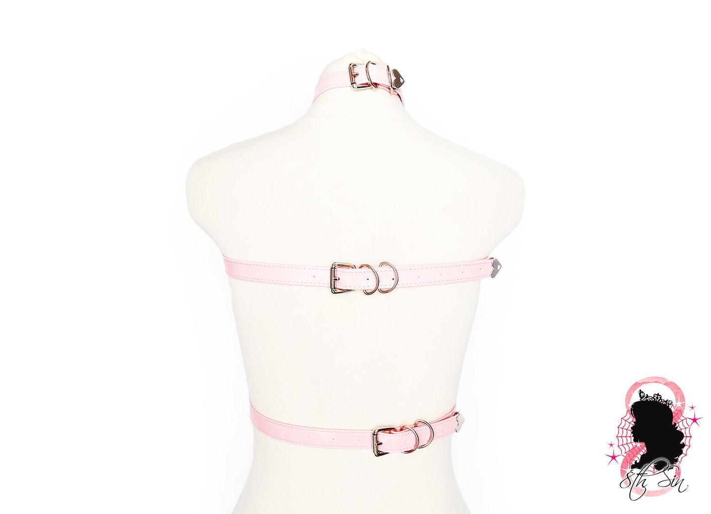 Pink Vegan Leather O Ring and Corset Harness Set