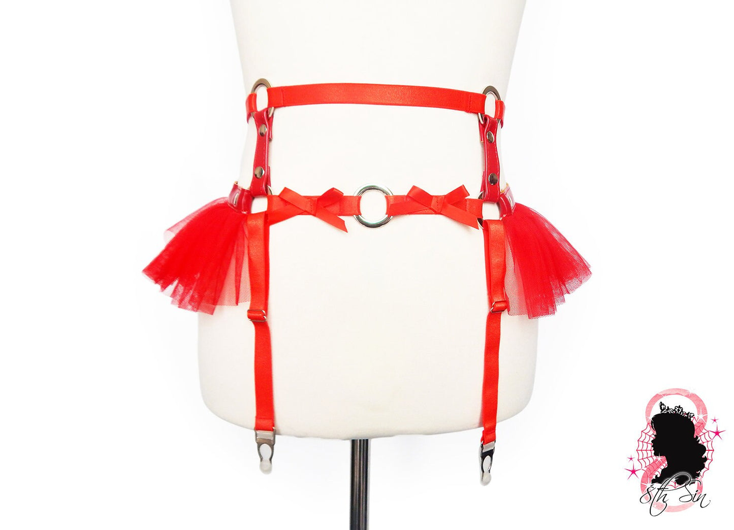 Red Vegan Leather O Ring Harness Set
