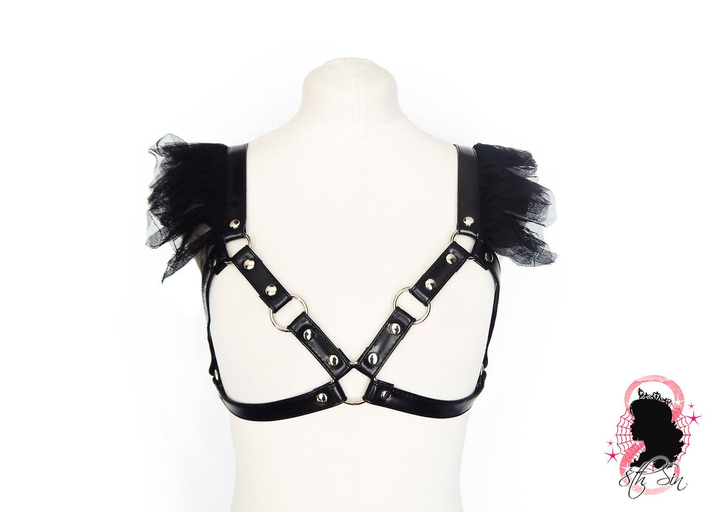 Black Vegan Leather Caged Mesh Body Harness Set