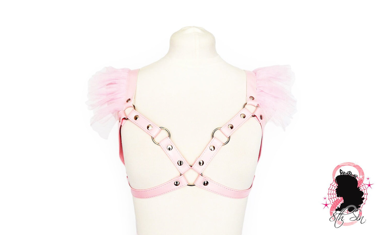 Pink Vegan Leather Caged Mesh Body Harness Set