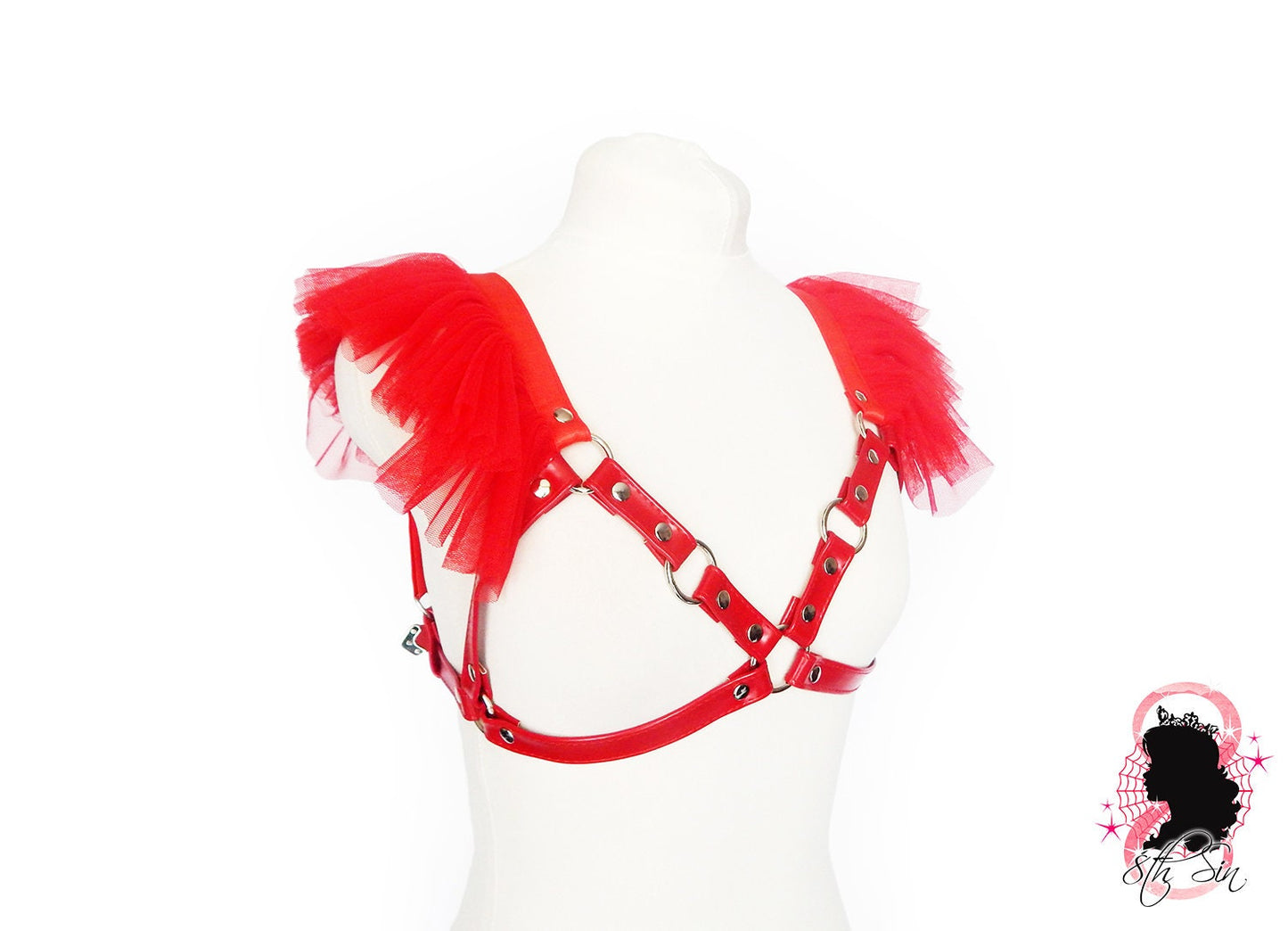 Red Vegan Leather Caged Mesh Body Harness Set