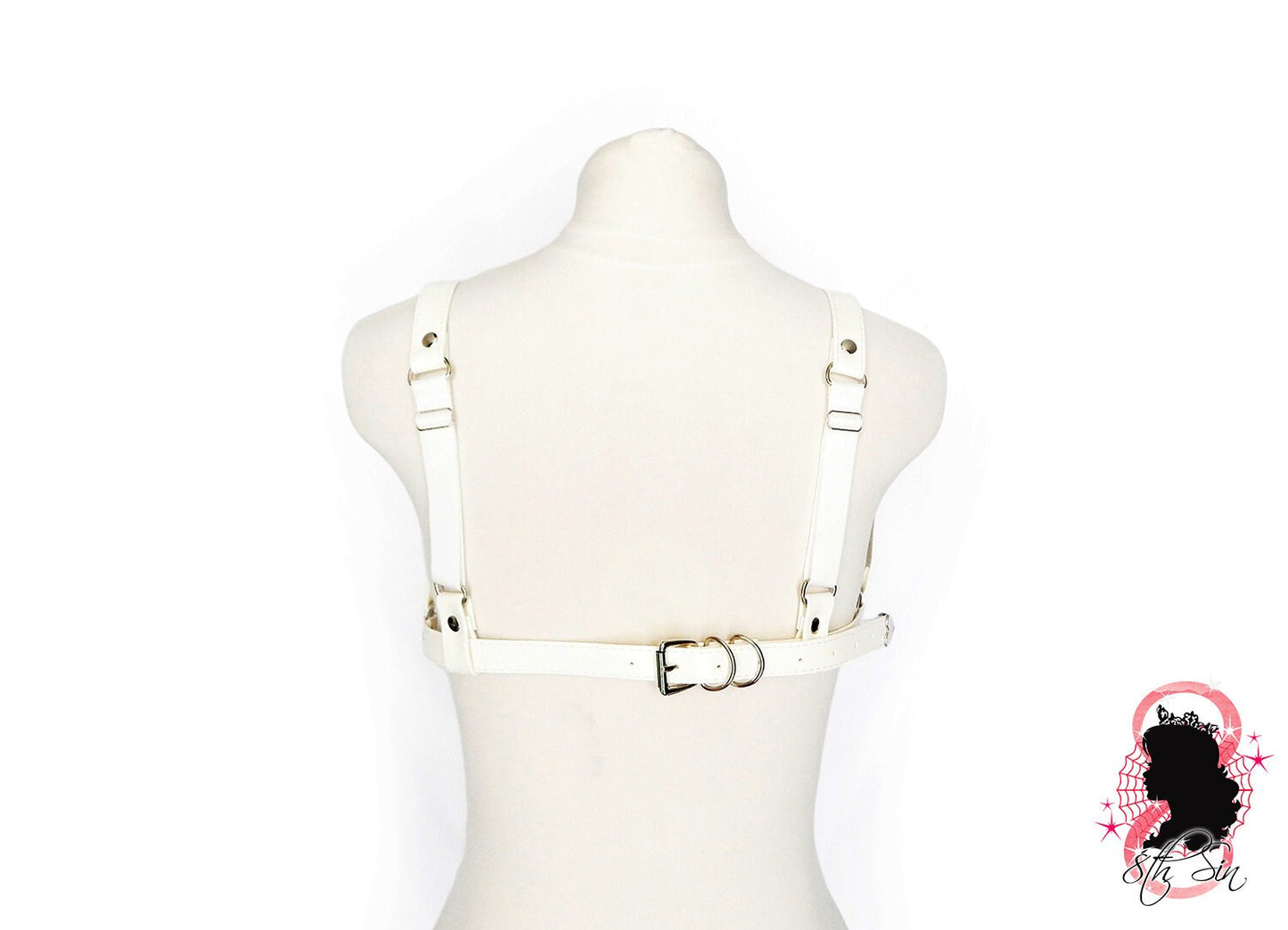 White Vegan Leather Cage Harness Bra