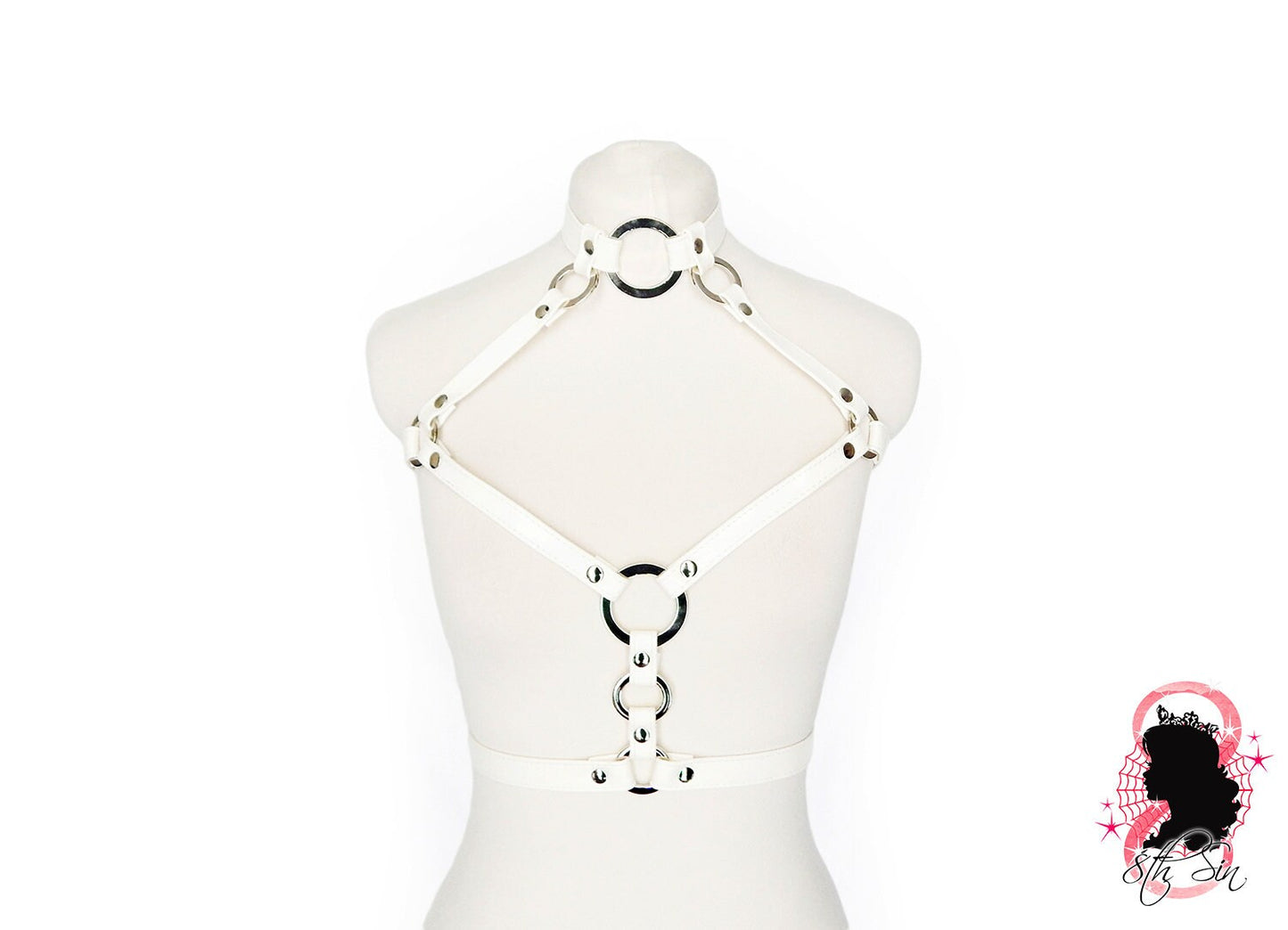 White Vegan Leather O Ring Harness