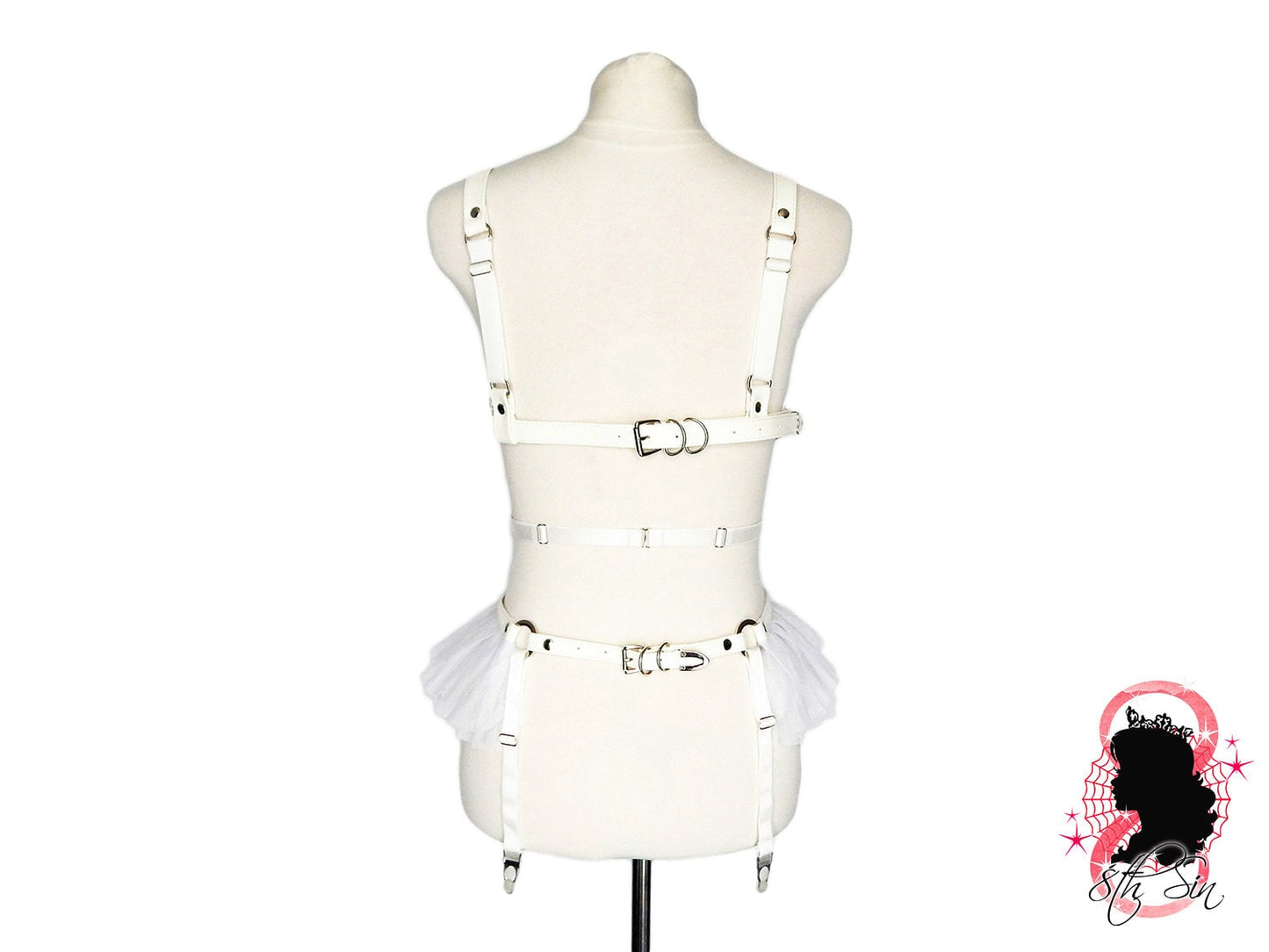 White Vegan Leather Cage Harness Set