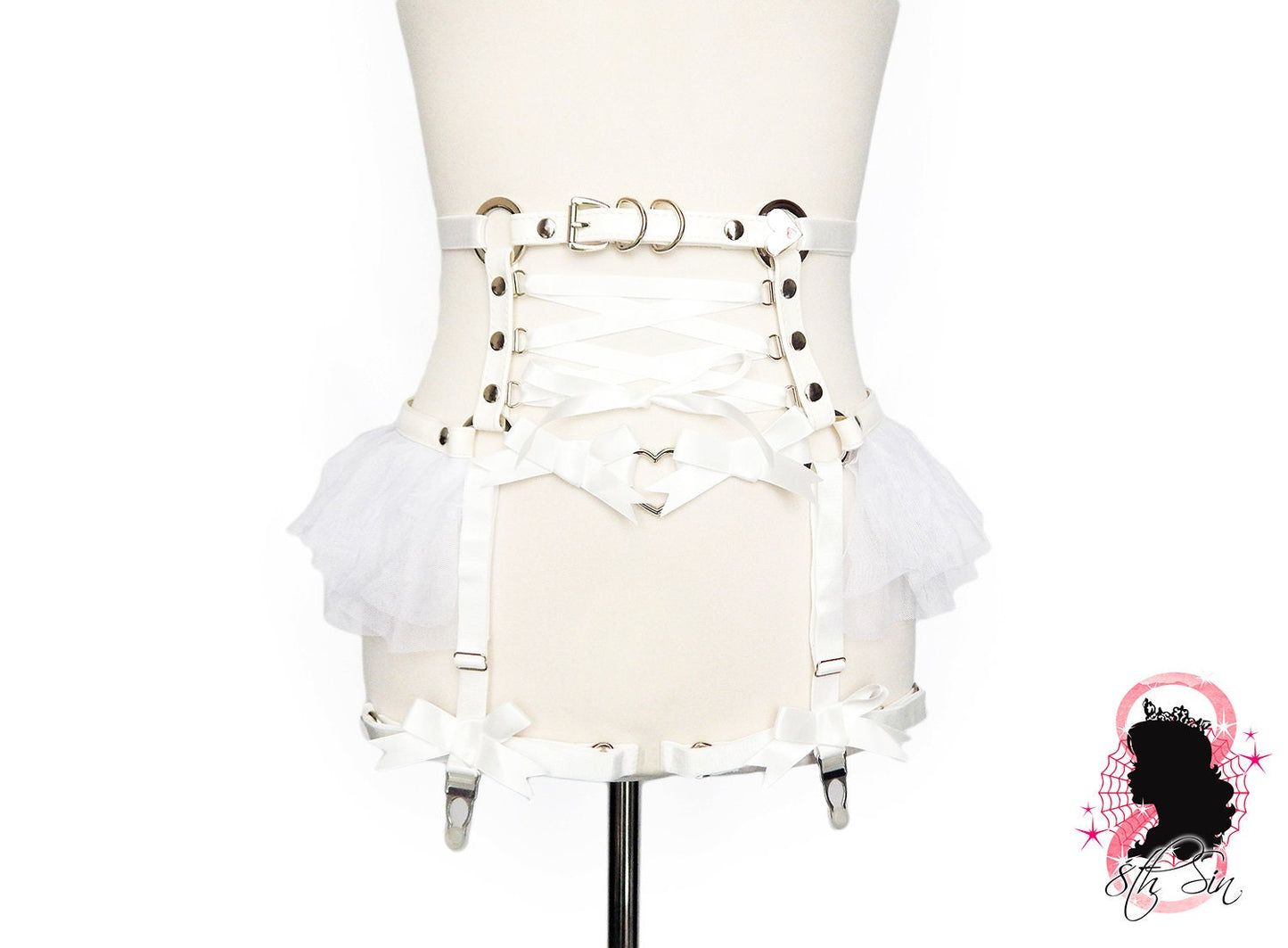 White Vegan Leather Cage Harness Set