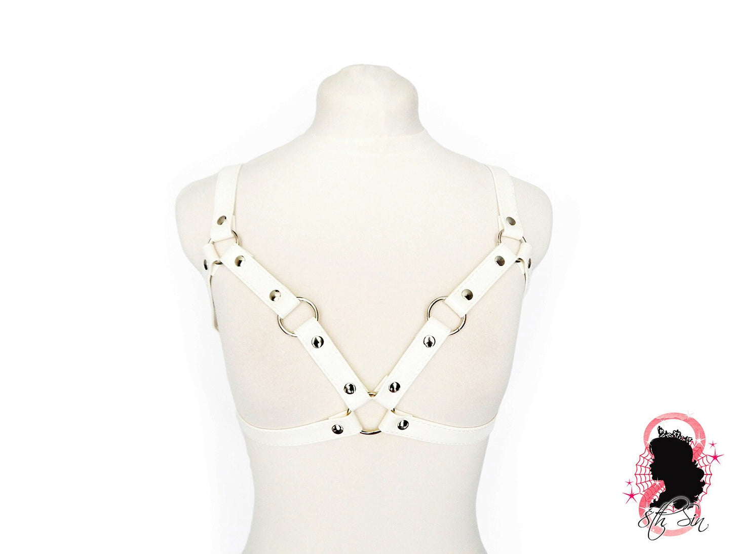 White Vegan Leather Cage and Corset Harness Set