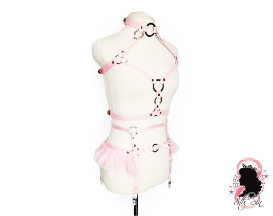 Pink Vegan Leather O Ring Harness Set