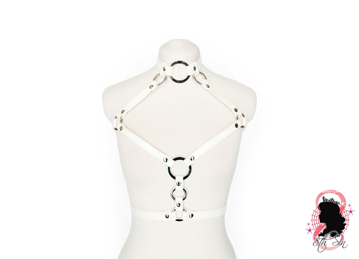 White Vegan Leather O Ring and Corset Harness Set