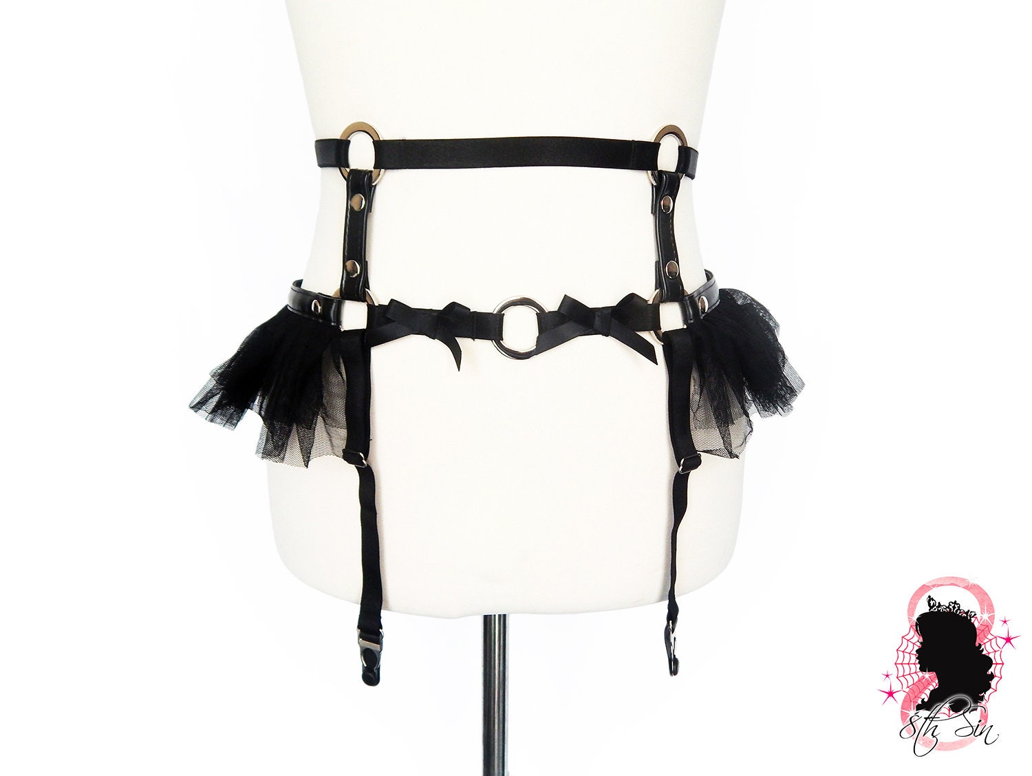 Black Vegan Leather Cage Harness Set - 8th Sin