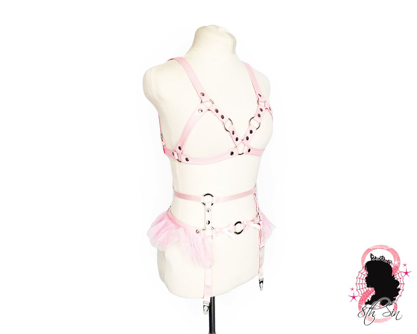 Pink Vegan Leather Cage Harness Set