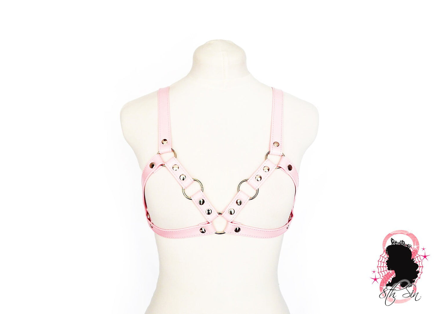 Pink Vegan Leather Cage and Corset Harness Set