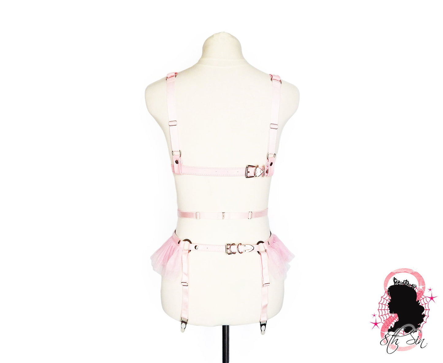 Pink Vegan Leather Cage and Corset Harness Set