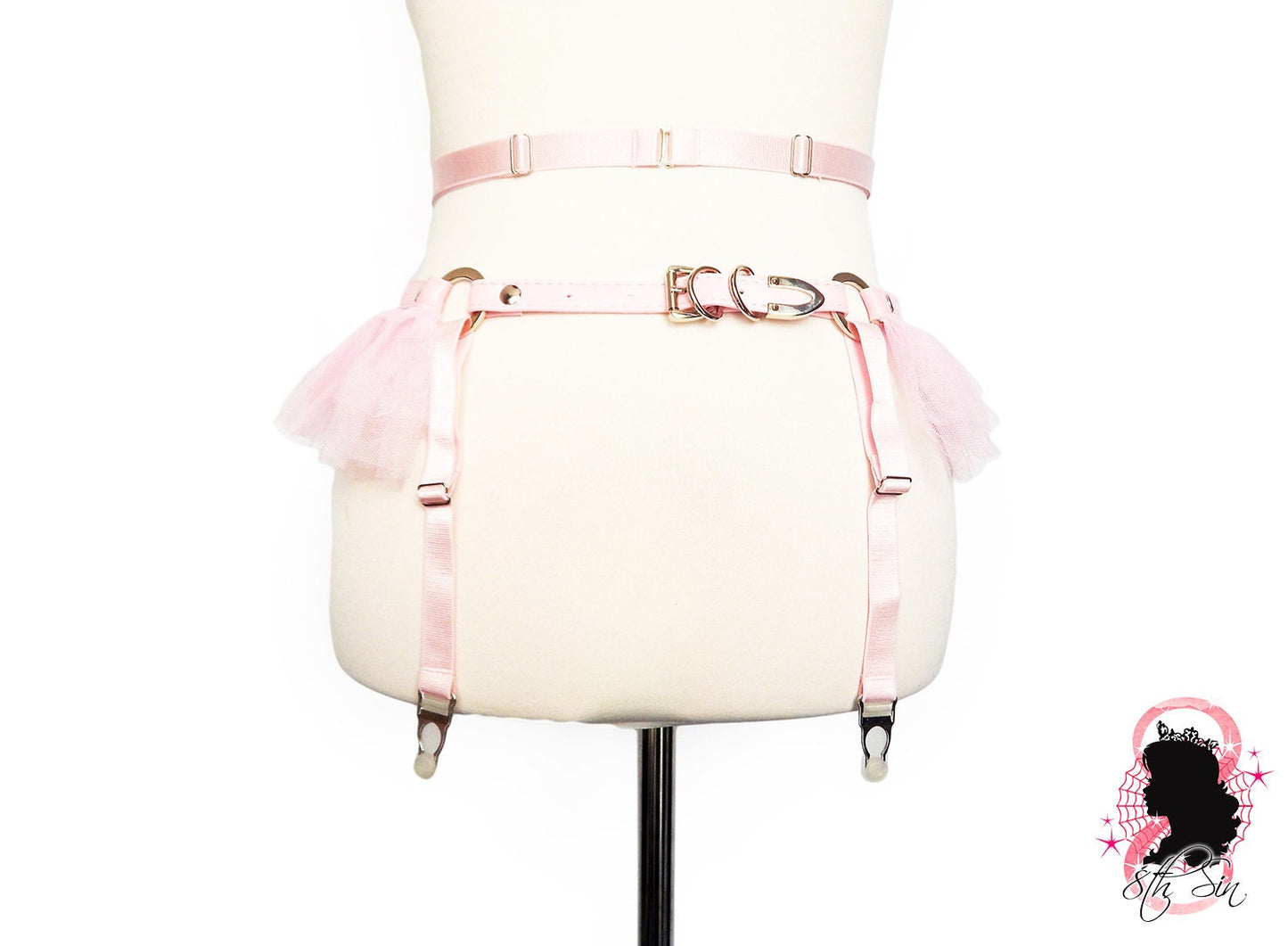 Pink Vegan Leather Cage and Corset Harness Set