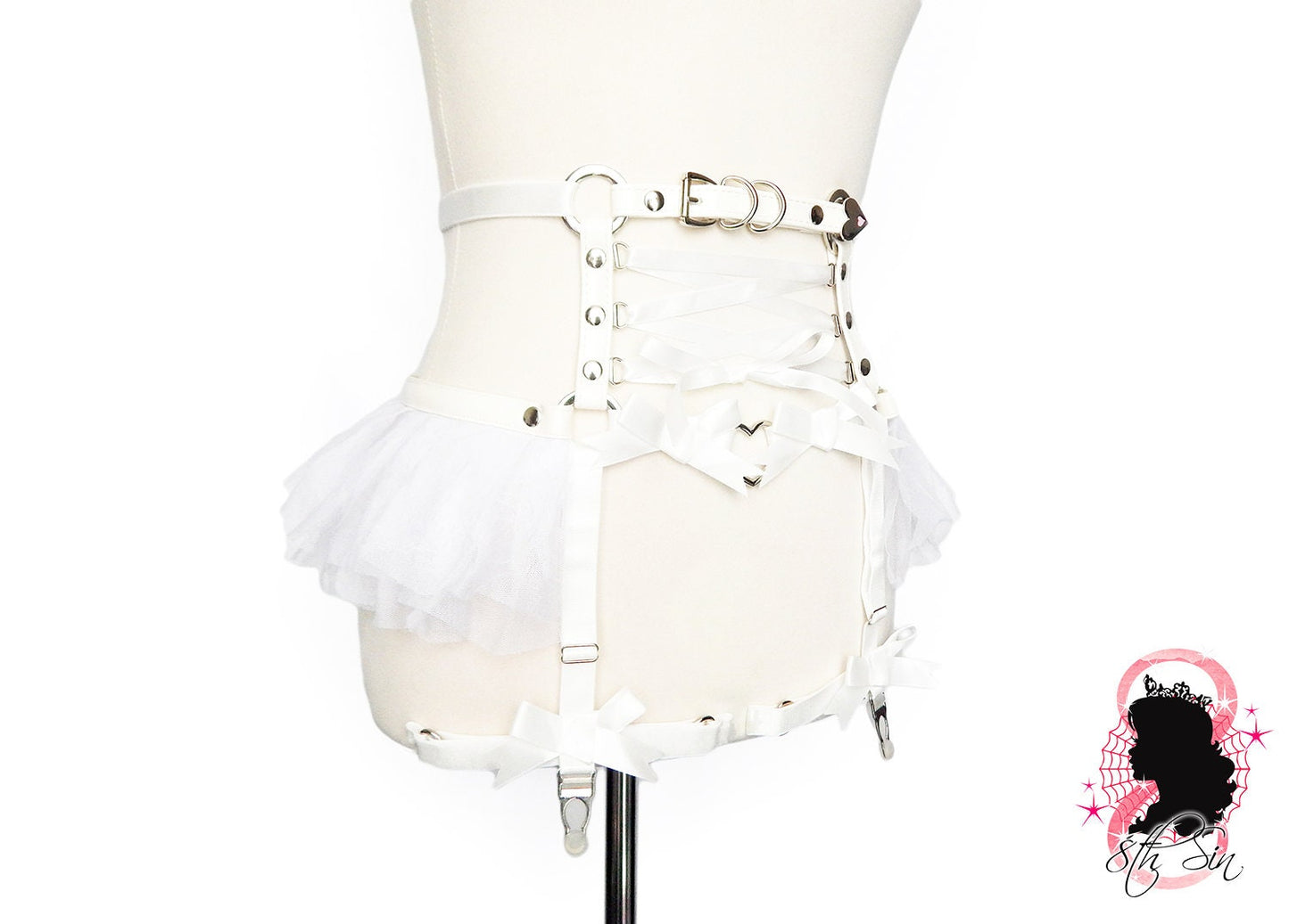 White Vegan Leather Corset Garter Belt