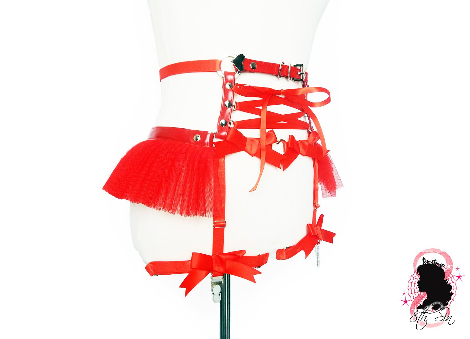 Red Vegan Leather Corset Garter Belt - 8th Sin