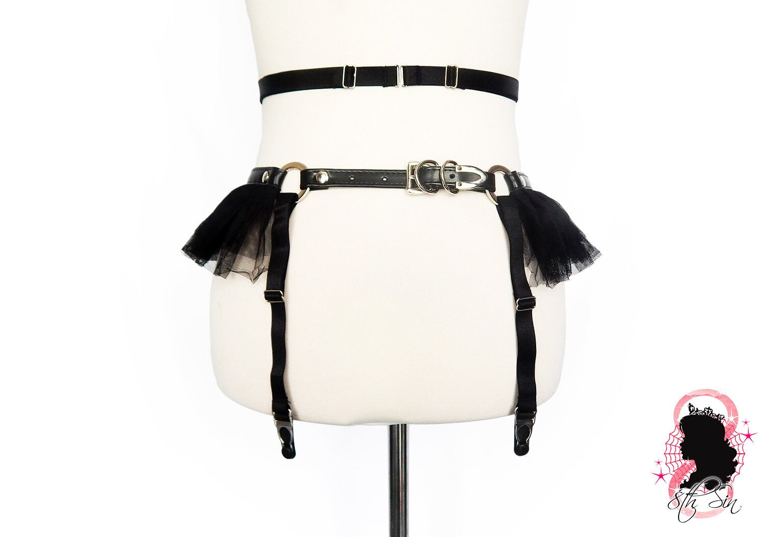 Black Vegan Leather Corset Body Harness Set - 8th Sin