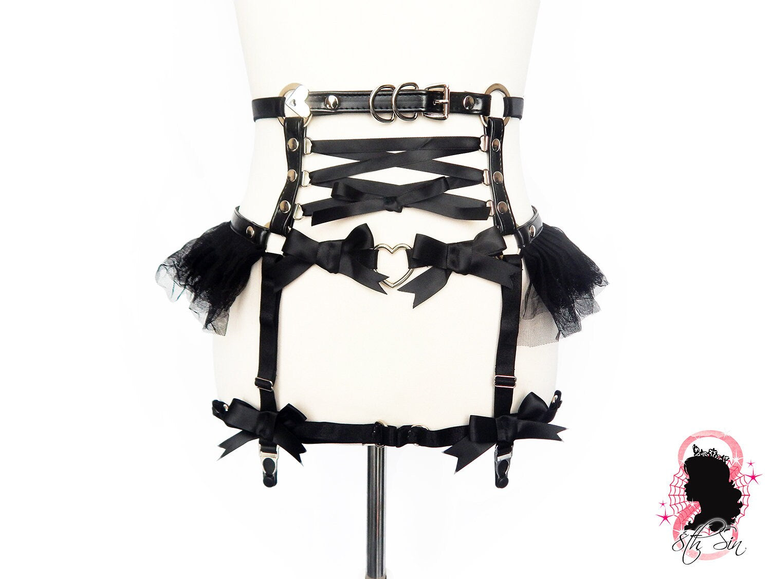 Black Vegan Leather O Ring and Corset Harness Set - 8th Sin