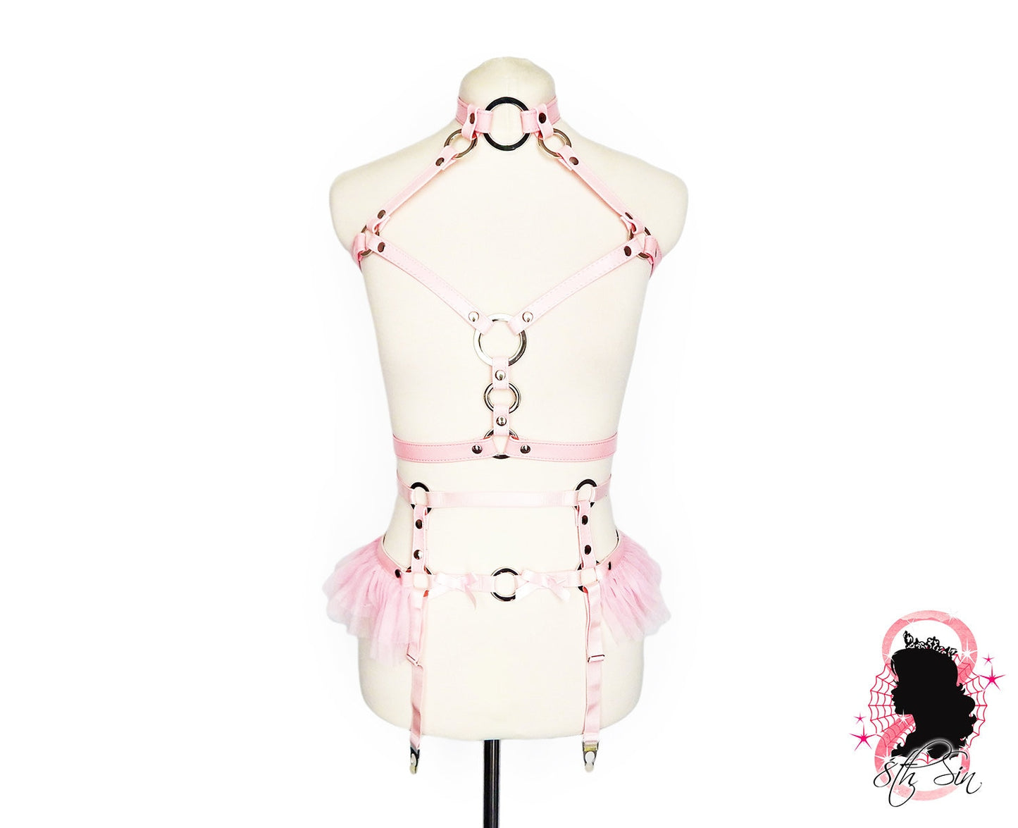 Pink Vegan Leather O Ring Harness Set