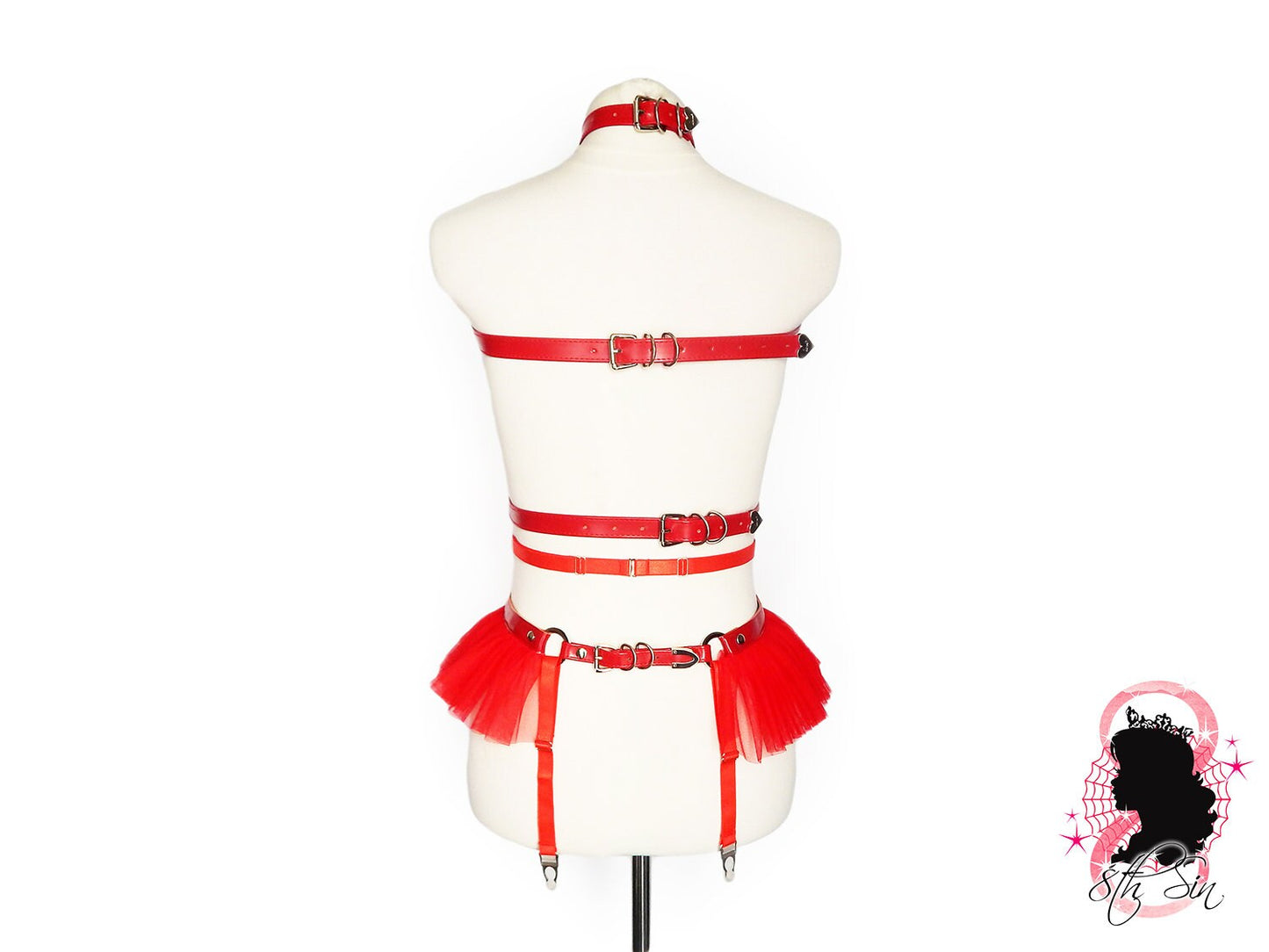 Red Vegan Leather O Ring Harness Set