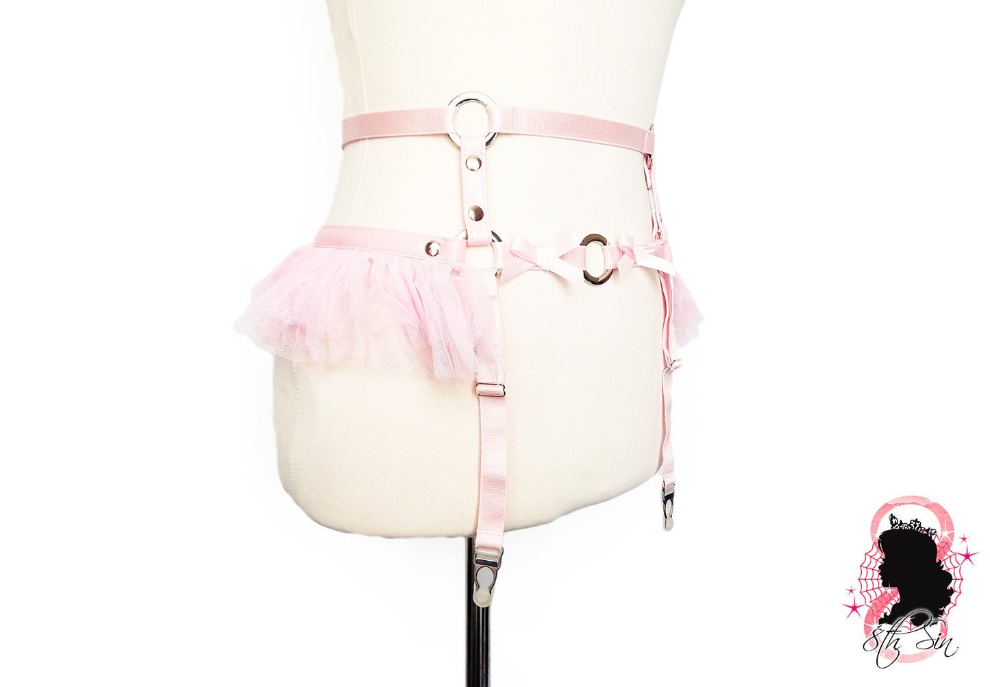 Pink Vegan Leather Caged Mesh Body Harness Set