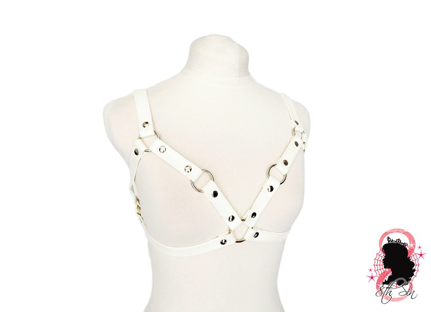 White Vegan Leather Cage Harness Bra