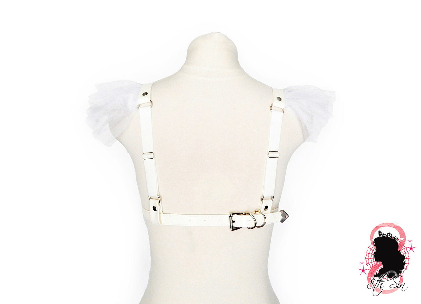 White Vegan Leather Ruffled Harness Bra