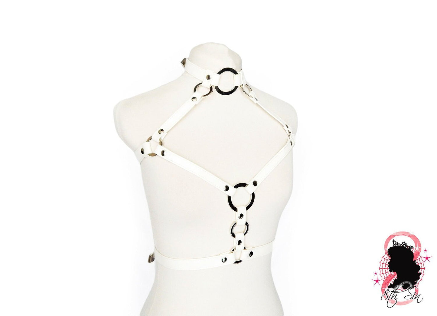 White Vegan Leather O Ring Harness