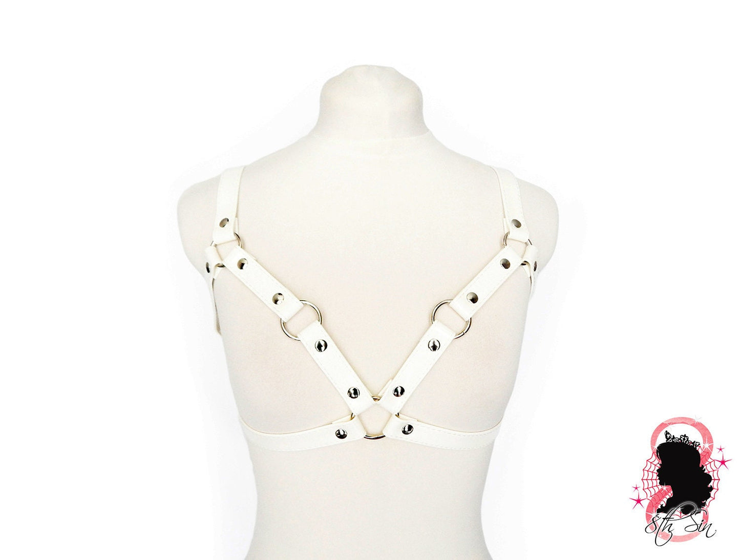 White Vegan Leather Cage Harness Set