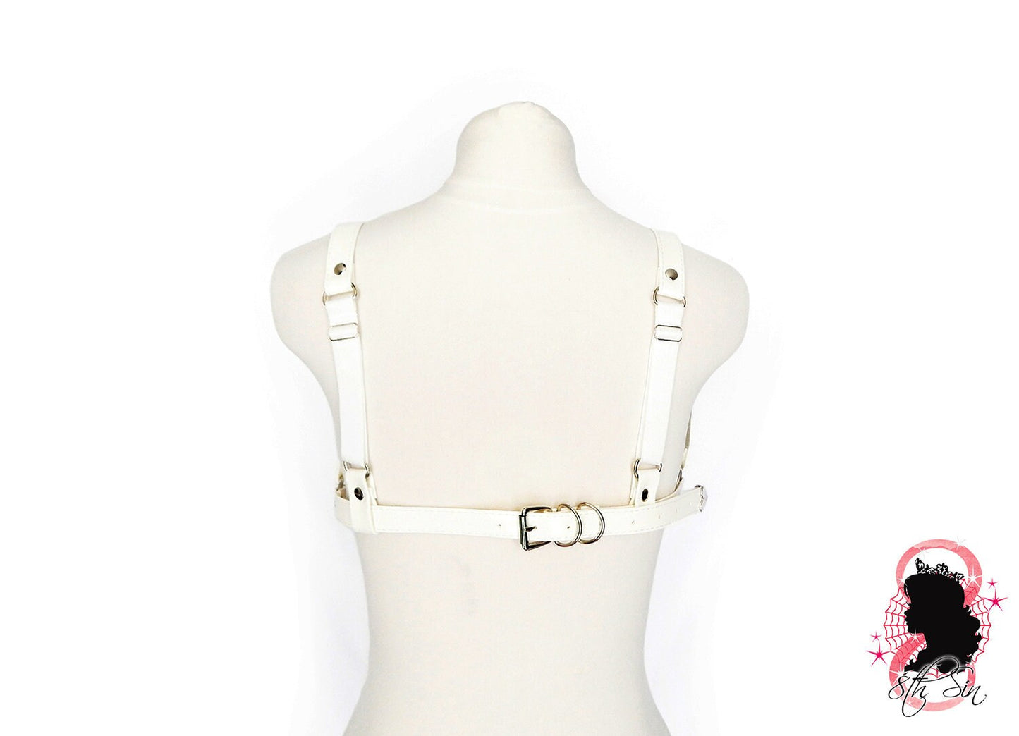 White Vegan Leather Cage Harness Set