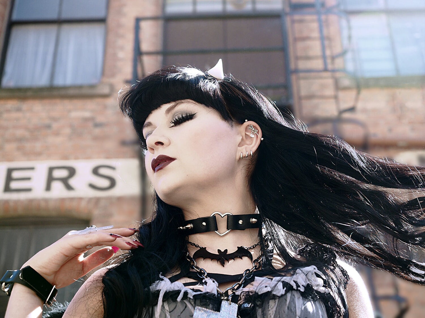 Black Studded Heart Ring Choker