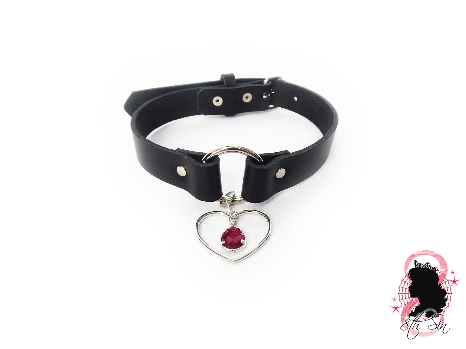 Black O Ring and Amethyst Heart Choker - 8th Sin