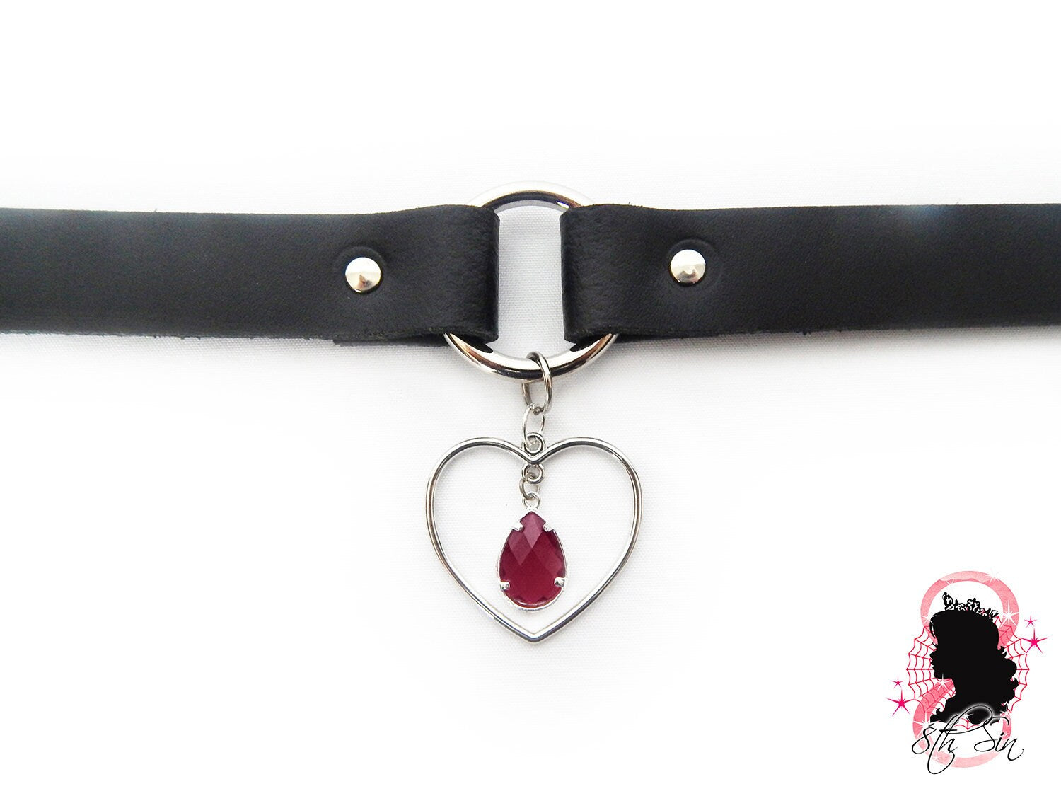 Black O Ring and Amethyst Heart Choker - 8th Sin