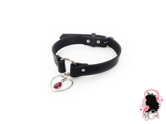 Black O Ring and Amethyst Heart Choker - 8th Sin