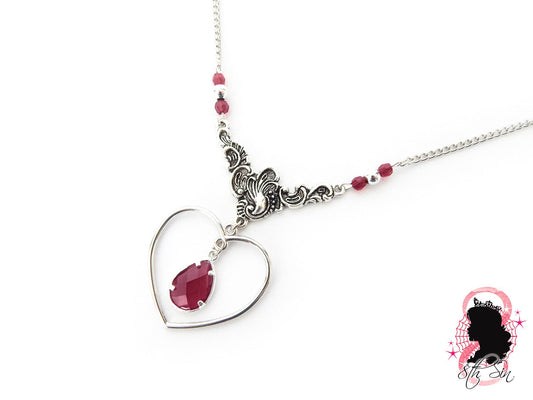 Antique Silver and Amethyst Heart Necklace - 8th Sin