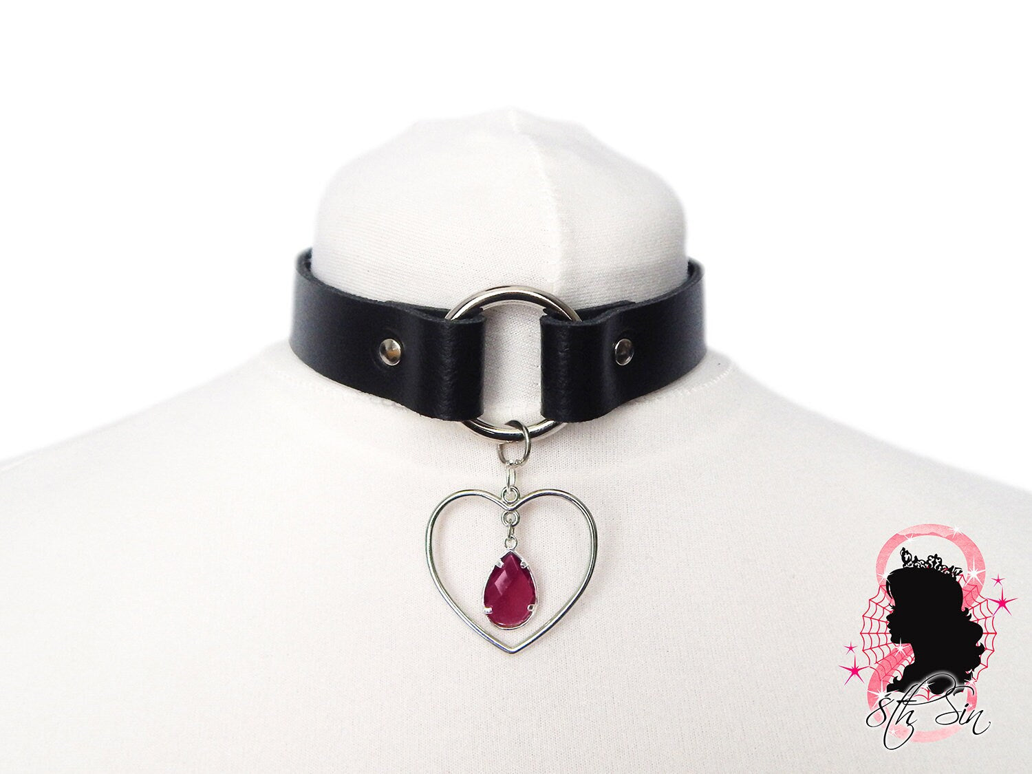 Black O Ring and Amethyst Heart Choker - 8th Sin