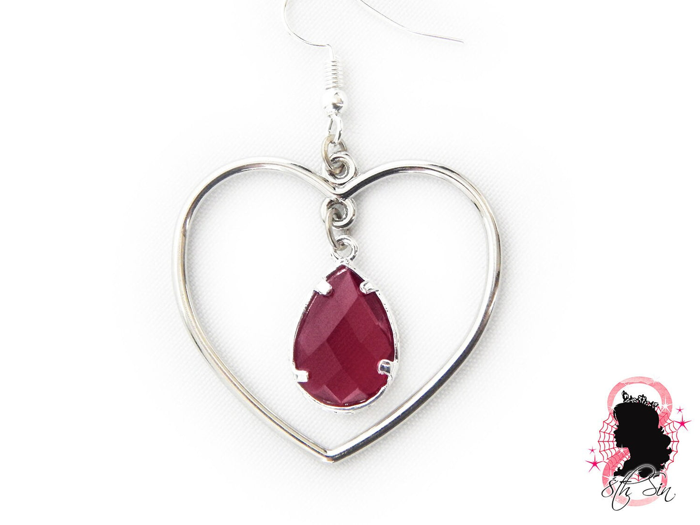 Antique Silver and Amethyst Heart Earrings