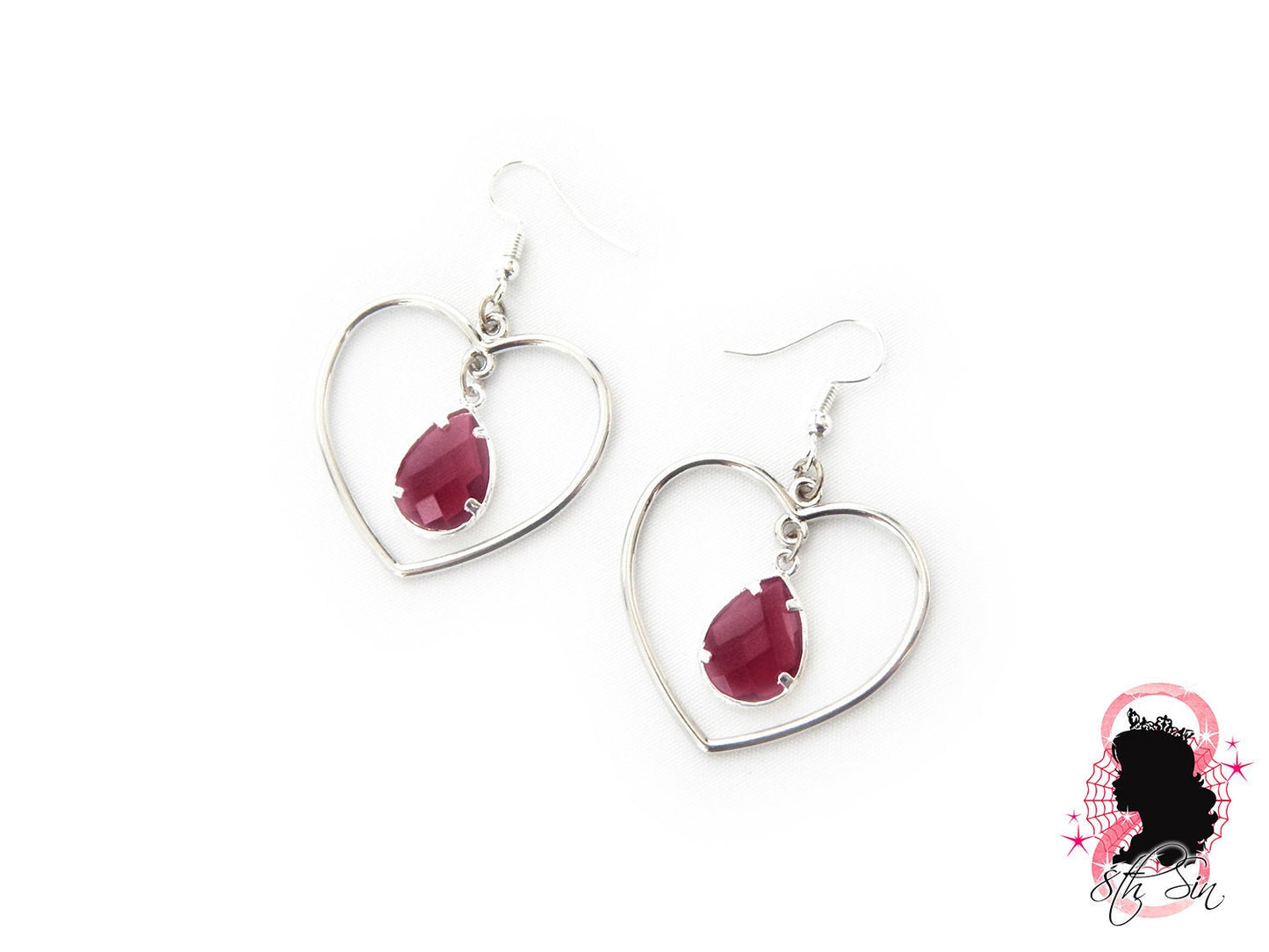 Antique Silver and Amethyst Heart Earrings